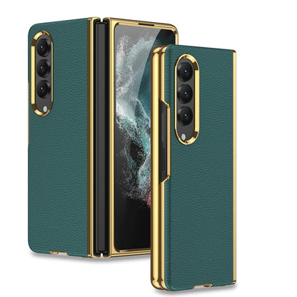 For Samsung Galaxy Z Fold4 GKK Electroplating Leather Surface Phone Case(Gold Green) - Galaxy Z Fold4 5G Cases by GKK | Online Shopping UK | buy2fix