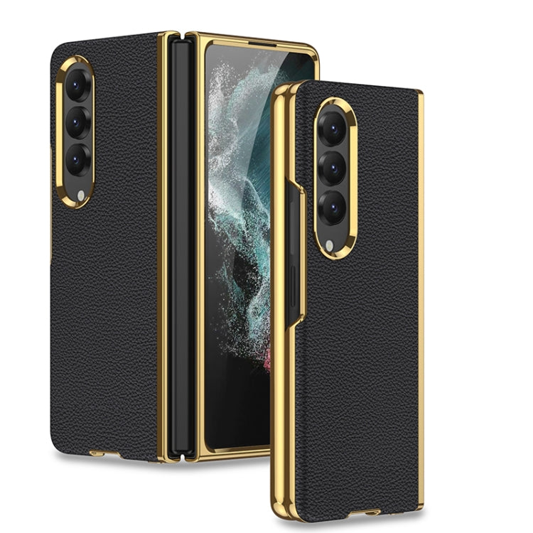 For Samsung Galaxy Z Fold4 GKK Electroplating Leather Surface Phone Case(Gold Black) - Galaxy Z Fold4 5G Cases by GKK | Online Shopping UK | buy2fix