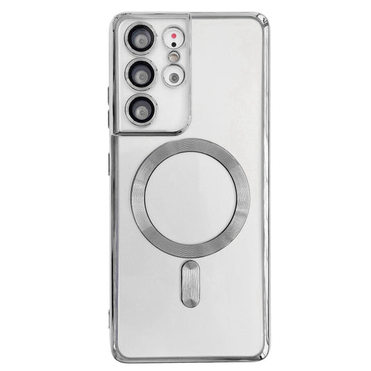For Samsung Galaxy S21 Ultra 5G Electroplated Frame MagSafe Magnetic Phone Case(Silver) - Galaxy S21 Ultra 5G Cases by buy2fix | Online Shopping UK | buy2fix
