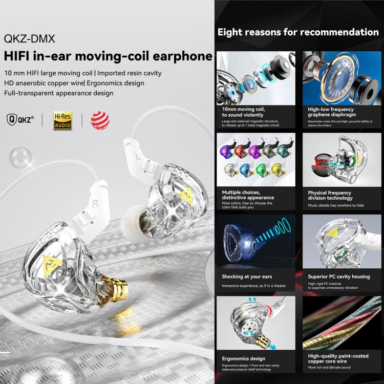 QKZ DMX Sports In-ear HIFI 3.5mm Wired Control Earphone with Mic(Transparent) - In Ear Wired Earphone by QKZ | Online Shopping UK | buy2fix