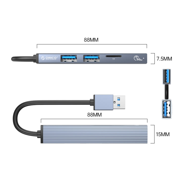 ORICO AH-A12F USB 3.0x1 + USB 2.0x2 + TF Card to USB 3.0 HUB Adapter(Space Gray) - USB 3.0 by ORICO | Online Shopping UK | buy2fix