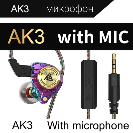 QKZ AK3 FiLe In-ear Subwoofer Wire-controlled Earphone with Mic(Colorful) by QKZ
