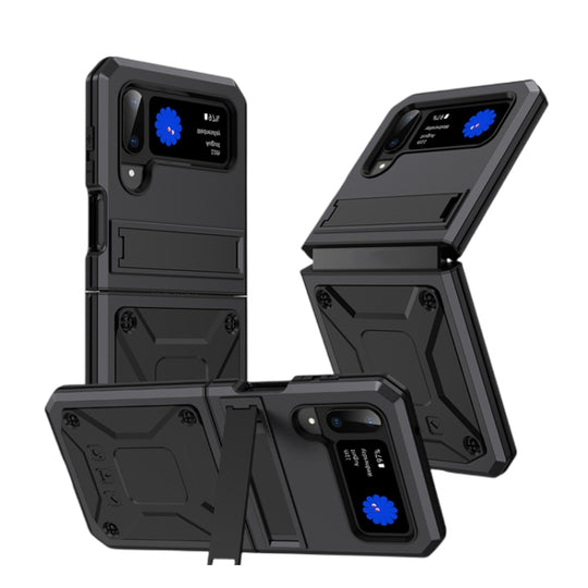 For Samsung Galaxy Z Flip3 5G Metal Shock-proof Phone Case With Holder(Black)