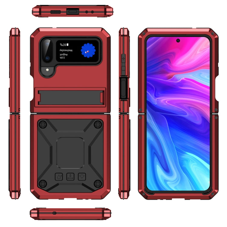 For Samsung Galaxy Z Flip3 5G Metal Shock-proof Phone Case With Holder(Red) - Galaxy Phone Cases by buy2fix | Online Shopping UK | buy2fix