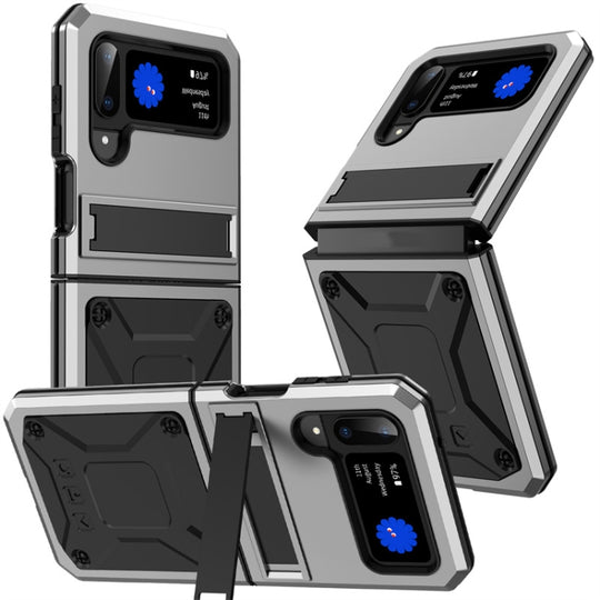 For Samsung Galaxy Z Flip3 5G Metal Shock-proof Phone Case With Holder(Silver)