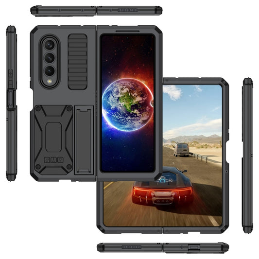 For Samsung Galaxy Z Fold4 Metal Shock-proof Phone Case With Holder(Black) by buy2fix
