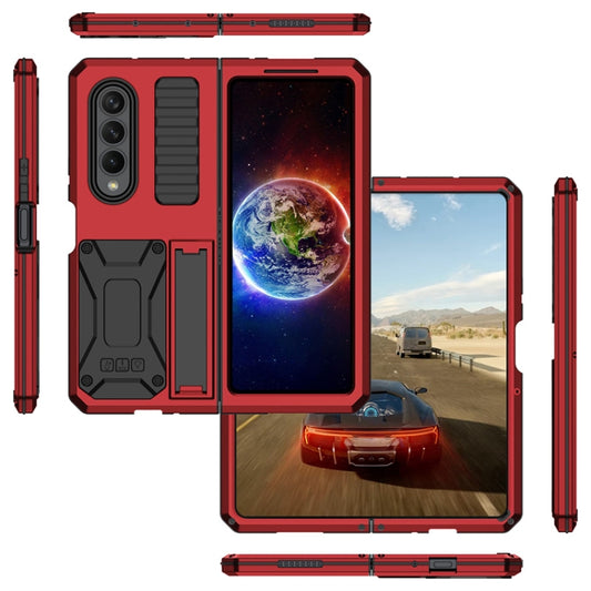 For Samsung Galaxy Z Fold4 Metal Shock-proof Phone Case With Holder(Red) by buy2fix
