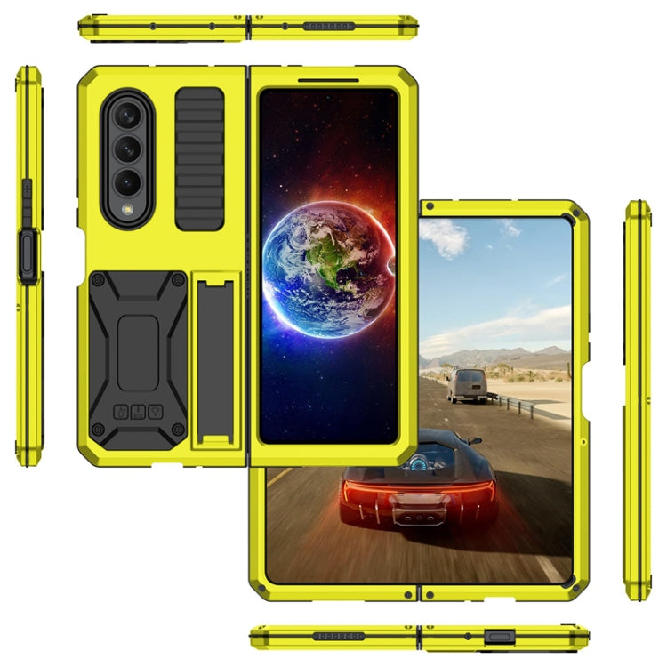 For Samsung Galaxy Z Fold4 Metal Shock-proof Phone Case With Holder(Yellow) - Galaxy Z Fold4 5G Cases by buy2fix | Online Shopping UK | buy2fix