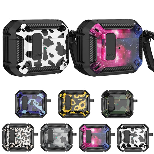 Two-Tone Printed Earphone Case with Switch Lock & Carabiner For AirPods Pro(Black + Camouflage Gray) by buy2fix