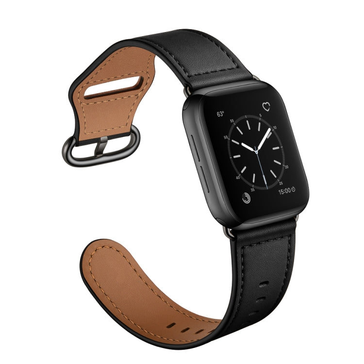 Genuine Leather Watch Band For Apple Watch Ultra 49mm&Watch Ultra 2 49mm / Series 9&8&7 45mm / SE 3&SE 2&6&SE&5&4 44mm / 3&2&1 42mm(Black) - Watch Bands by buy2fix | Online Shopping UK | buy2fix