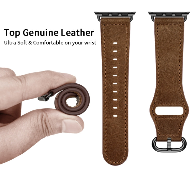 Genuine Leather Watch Band For Apple Watch Ultra 49mm&Watch Ultra 2 49mm / Series 9&8&7 45mm / SE 3&SE 2&6&SE&5&4 44mm / 3&2&1 42mm(Dark Brown Crazy Horse Texture) - Watch Bands by buy2fix | Online Shopping UK | buy2fix