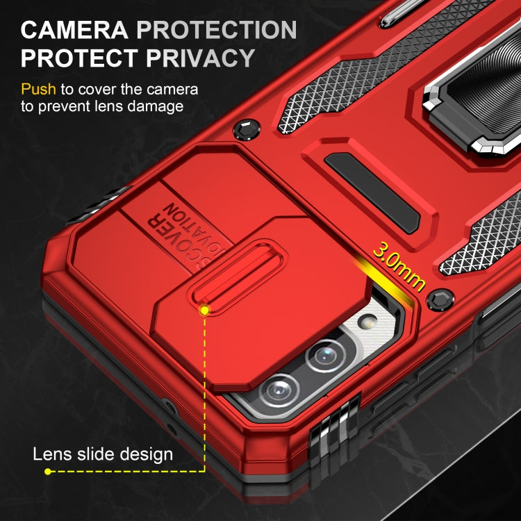 For Samsung Galaxy A12 5G/4G / M12 / F12 Armor PC + TPU Camera Shield Phone Case(Red) - Galaxy Phone Cases by buy2fix | Online Shopping UK | buy2fix