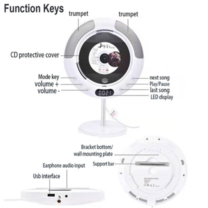 Kecag KC-607 Wall Mounted Bluetooth Compact Disc Album CD Player(White) - DVD & LCD Player by Kecag | Online Shopping UK | buy2fix