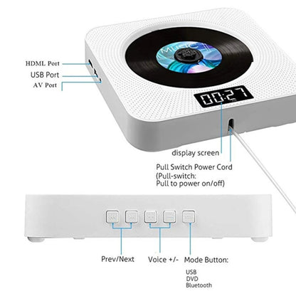 Kecag KC-608 Wall Mounted HD DVD Player Bluetooth CD Player(White) - Consumer Electronics by Kecag | Online Shopping UK | buy2fix