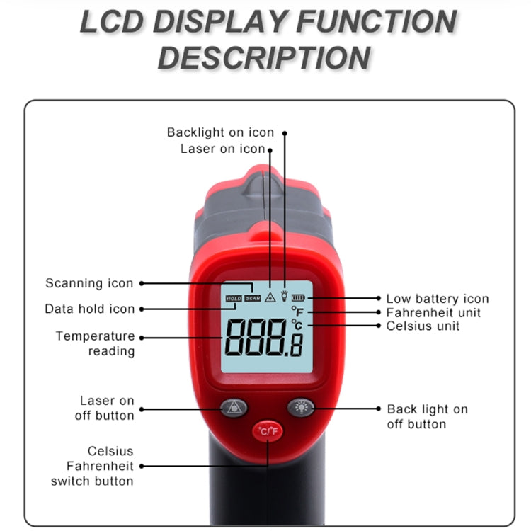 Wintact WT319A -50-400 Celsius LCD Display Infrared Thermometer, Battery Not Included - Consumer Electronics by Wintact | Online Shopping UK | buy2fix