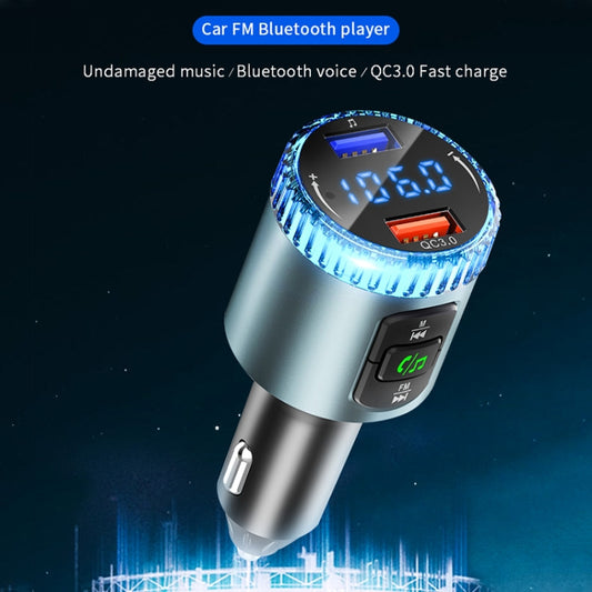 BC77 QC3.0 Fast Charging Car Bluetooth Hands-free MP3 Player FM Transmitter(Navy Blue) by buy2fix