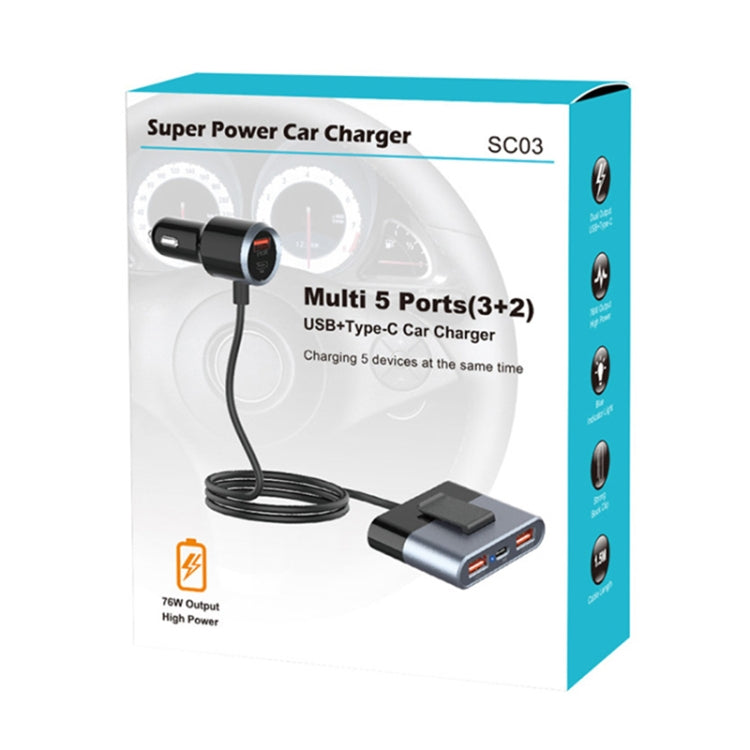 SC03 76W Output PD / QC3.0 Fast Charge Extended Car Charger - In Car by buy2fix | Online Shopping UK | buy2fix