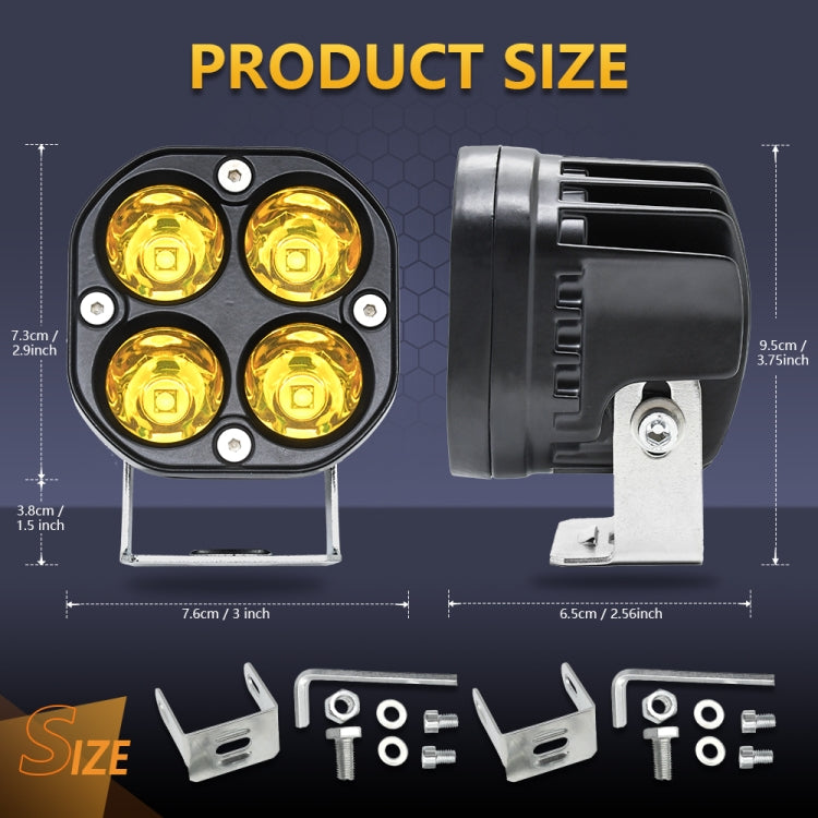 Car 3 inch 4LEDs Strobe Spotlight 20W / 2000LM / 6000K / DC9-80V(Yellow Light) - In Car by buy2fix | Online Shopping UK | buy2fix