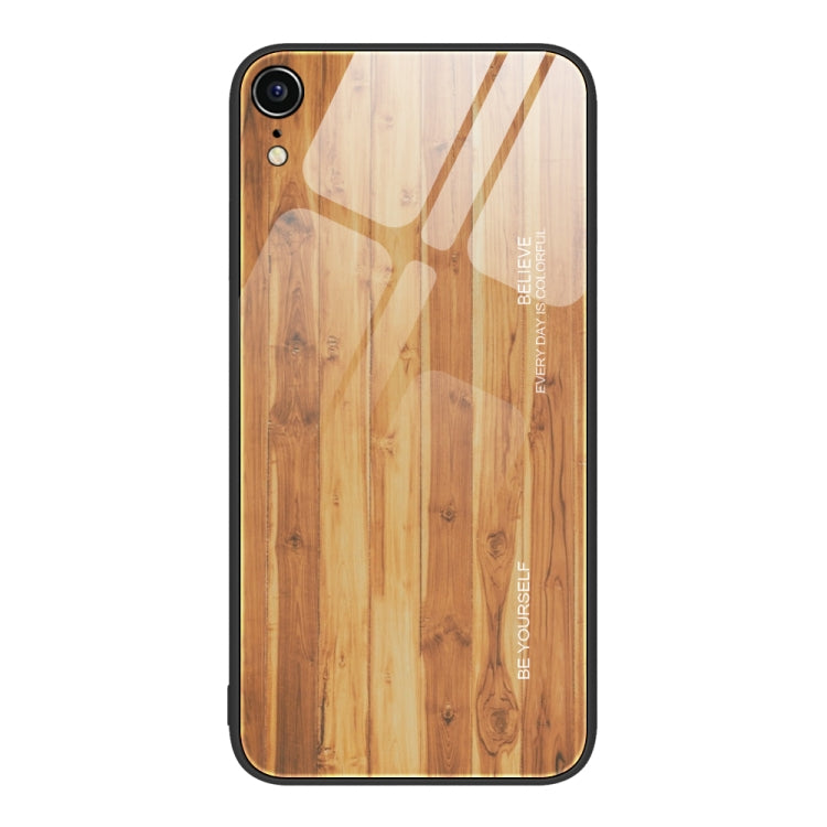 For iPhone XR Wood Grain Glass Protective Case(Yellow) by buy2fix