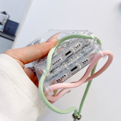 For iPhone 12 mini Lanyard Glitter Epoxy Clear Phone Case (Blue) by buy2fix