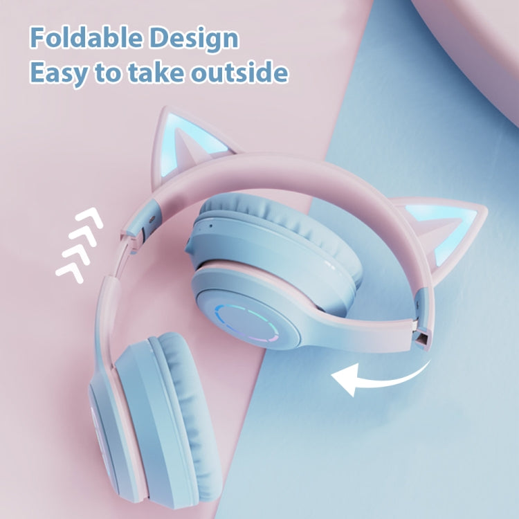 BT029C RGB Dual Modes Cat Ear Wireless Bluetooth Headphone(Blue) - Apple Accessories by buy2fix | Online Shopping UK | buy2fix