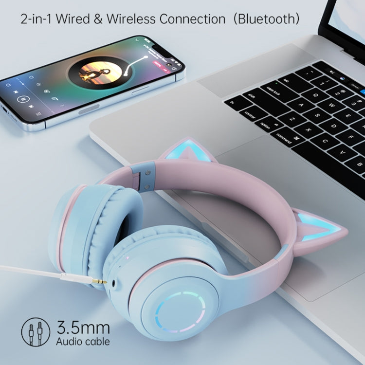 BT029C RGB Dual Modes Cat Ear Wireless Bluetooth Headphone(Purple) by buy2fix