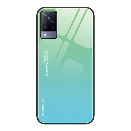 Pour étui en verre de couleur dégradé Vivo V21 (vert cyan)