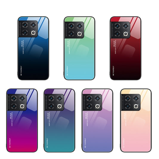 For OnePlus 10 Pro Gradient Color Glass Case(Blue Black) by buy2fix