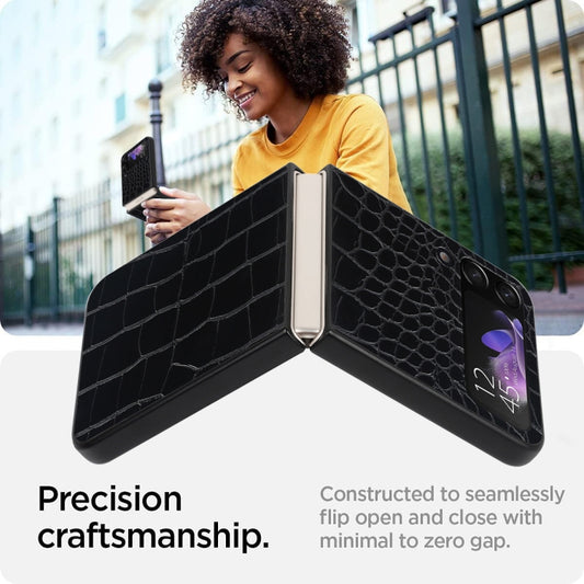 For Samsung Galaxy Z Flip4 Leather Shockproof Protective Phone Case(Black Crocodile Texture) by buy2fix
