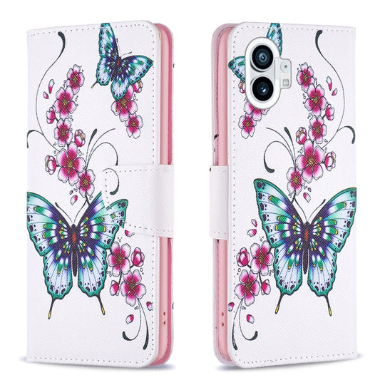 For Nothing Phone 1 Colored Drawing Leather Phone Case(Peach Blossom Butterfly)