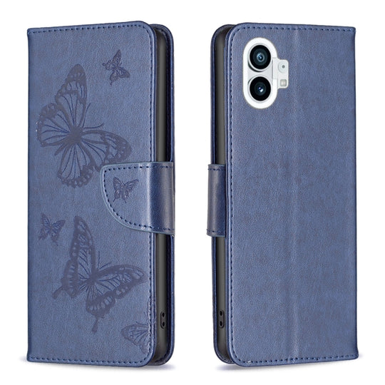 For Nothing Phone 1 Two Butterflies Embossing Leather Phone Case(Blue)