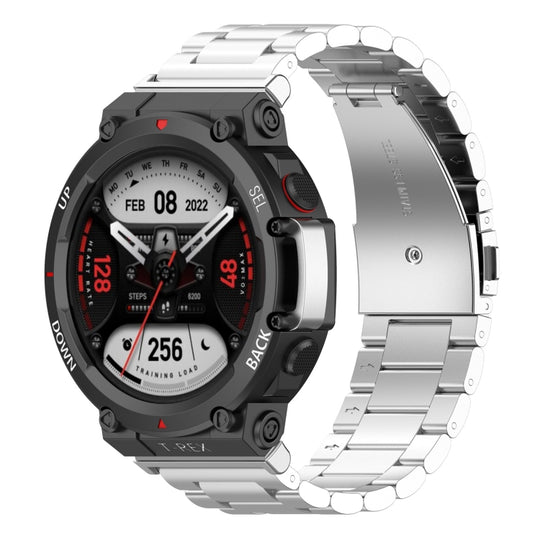 For Huami Amazfit T-Rex 2 Three Strains Steel Watch Band(Silver)