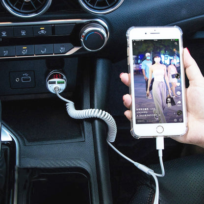 C68 LED Digital Display QC3.0 Fast Car Charger 3 in 1 with Spring Cable (Silver) by buy2fix