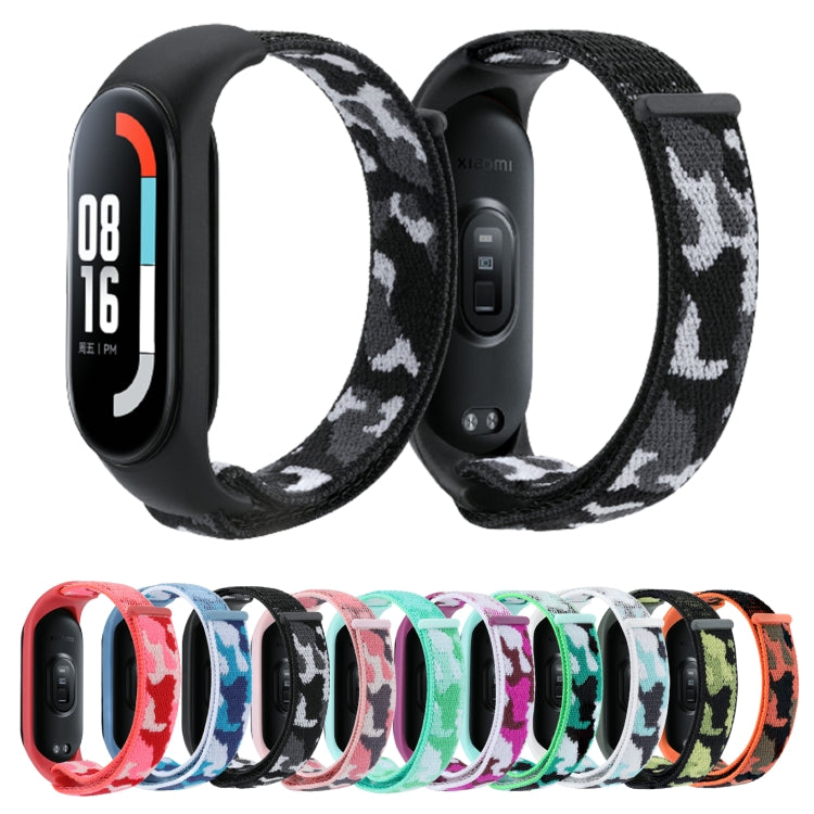 For Xiaomi Mi Band 5/6/7 Nylon Loop Integrated Camo Woven Strap(Black Camouflage) by buy2fix