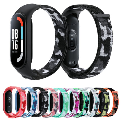 For Xiaomi Mi Band 5/6/7 Nylon Loop Integrated Camo Woven Strap(Black Camouflage) by buy2fix