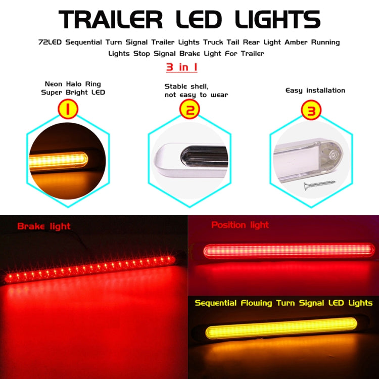 2 PCS 72LEDs Two-color Brake Turn Tail Light(Smoked Shell Red Light + Flowing Yellow Light) by buy2fix