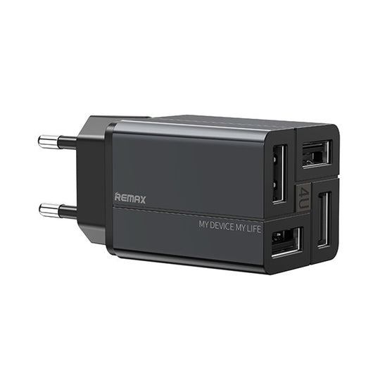 REMAX RP-U43 3.4A 4 USB Port Fast Charger, Specification:EU Plug(Black)