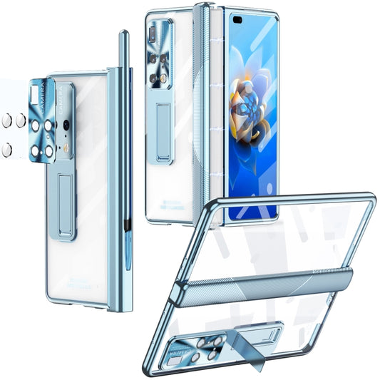 For Huawei Mate X2 Magnetic Hinges Plating Phone Case with Holder(Blue) - Huawei Cases by buy2fix | Online Shopping UK | buy2fix