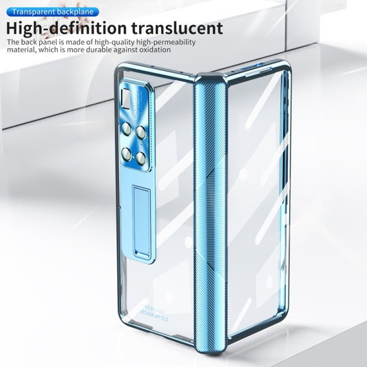 For Huawei Mate X2 Magnetic Hinges Plating Phone Case with Holder(Blue) by buy2fix
