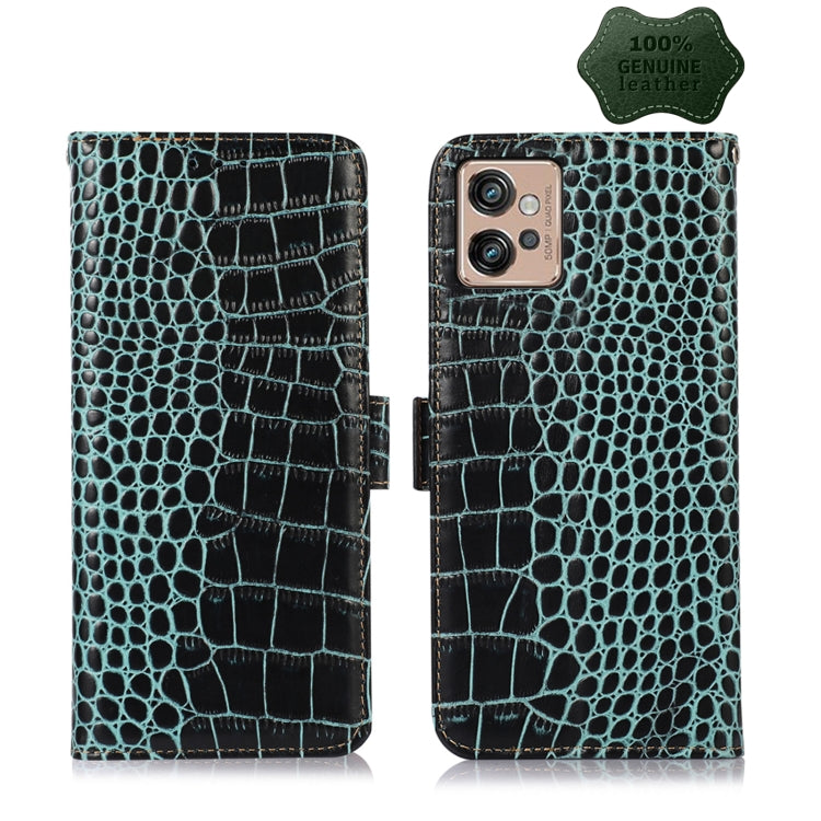 For Motorola Moto G32 Crocodile Top Layer Cowhide Leather Phone Case(Green) - Motorola Cases by buy2fix | Online Shopping UK | buy2fix