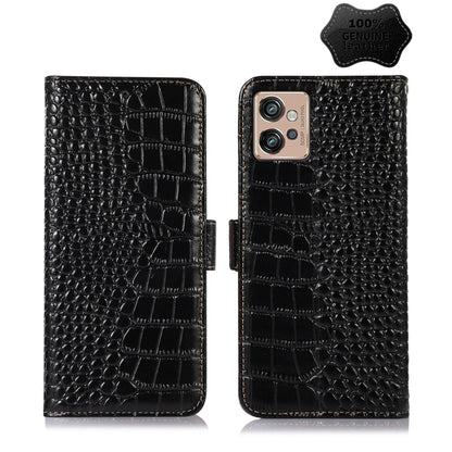 For Motorola Moto G32 Crocodile Top Layer Cowhide Leather Phone Case(Black) - Motorola Cases by buy2fix | Online Shopping UK | buy2fix