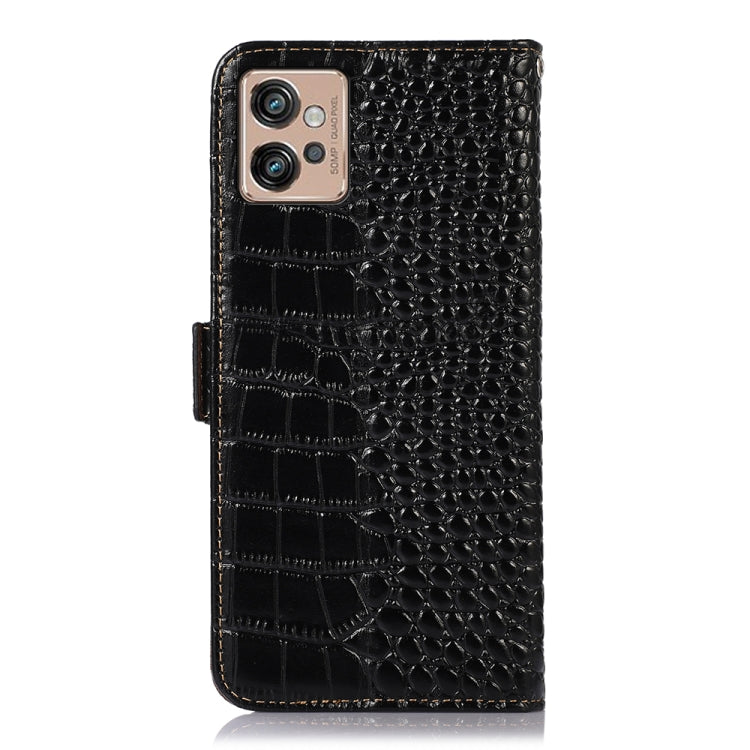 For Motorola Moto G32 Crocodile Top Layer Cowhide Leather Phone Case(Black) - Motorola Cases by buy2fix | Online Shopping UK | buy2fix