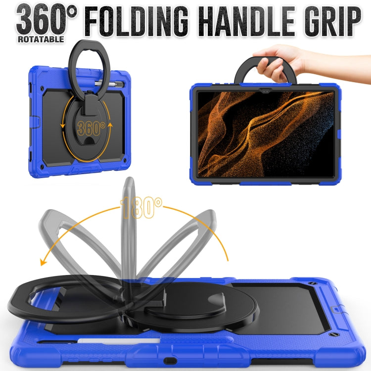 For Samsung Galaxy Tab S8 Ultra Bracelet Holder Silicone + PC Tablet Case(Blue) - Galaxy Tab S8 Ultra Cases by buy2fix | Online Shopping UK | buy2fix