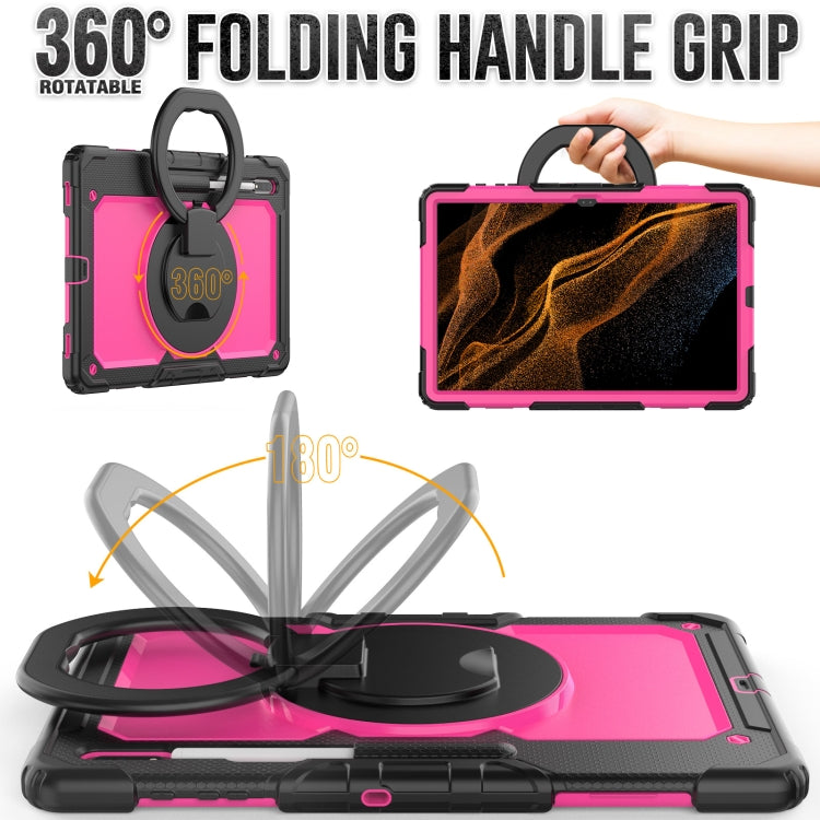 For Samsung Galaxy Tab S8 Ultra Bracelet Holder Silicone + PC Tablet Case(Rose Red) - Galaxy Tab S8 Ultra Cases by buy2fix | Online Shopping UK | buy2fix