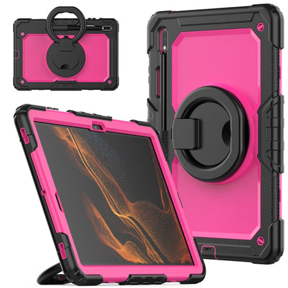 For Samsung Galaxy Tab S8+ / S7+ Bracelet Holder Silicone + PC Tablet Case(Rose Red) - Galaxy Tab S8+ Cases by buy2fix | Online Shopping UK | buy2fix