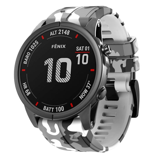 For Garmin Fenix 7 Camouflage Silicone Watch Band(White)