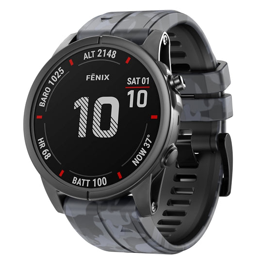 For Garmin Fenix 7 Camouflage Silicone Watch Band(Grey)