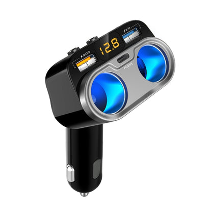 C47PQ Car Cigarette Lighter + Dual USB + Type-C Car Charger(Black) - In Car by buy2fix | Online Shopping UK | buy2fix