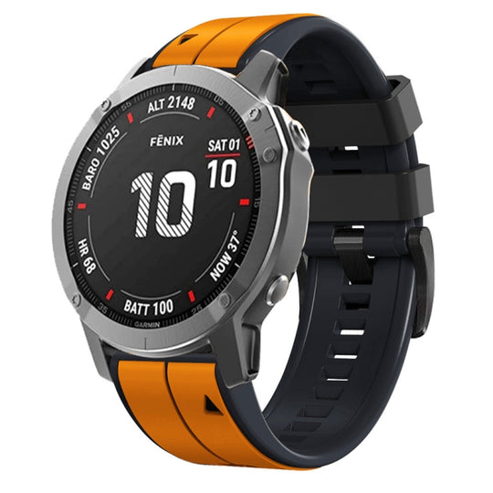 For Garmin Fenix 7 Vertical Stripes Two-color Silicone Watch Band(Orange Black)