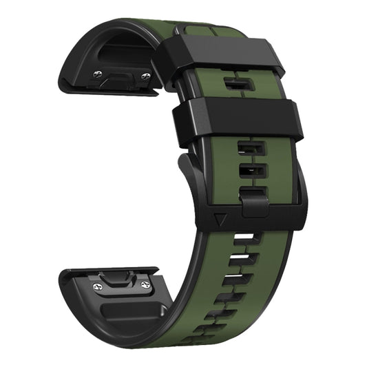 For Garmin Fenix 7X Vertical Stripes Two-color Silicone Watch Band(Army Green Black) by buy2fix